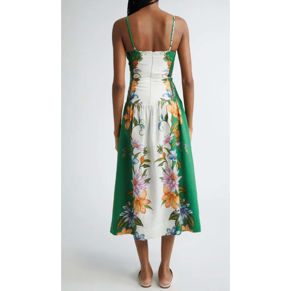 Farm Rio Dress Sweet Bloom Dreamscape Linen Blend Midi Sundress Size Small - Picture 2 of 10